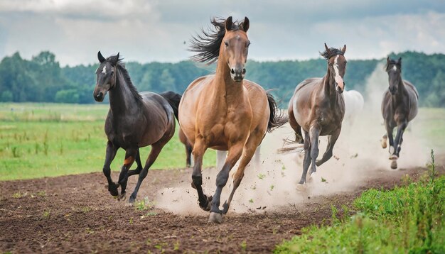 Rennende paarden op het veld