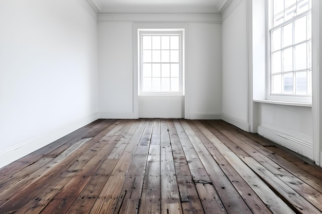 Photo renovated room with white walls wooden floor and empty corner concept room renovation white walls wooden floors empty corner interior design