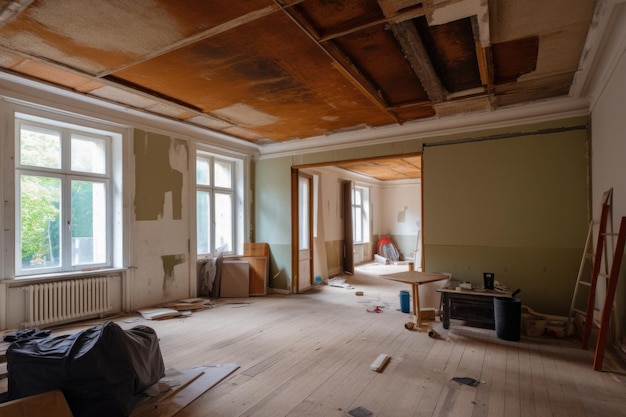 Renovatieconcept Binnenkamer vóór reparatie Generatieve AI