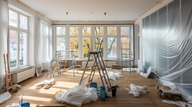 Renovation prep covered room with plastic sheet