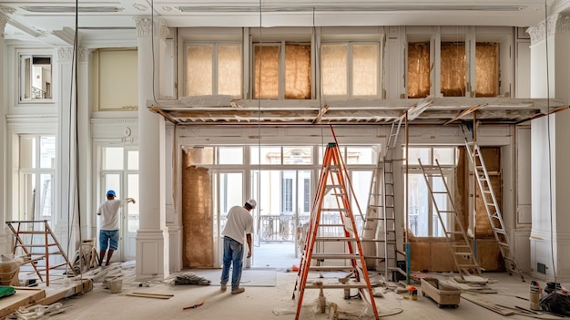 Renovation work on an old building meticulously bringing it back to its original splendor rekindling the beauty and allure of its bygone era Generated by AI