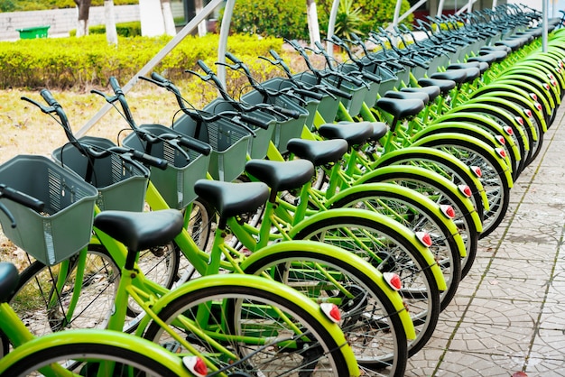 Photo rent of blue bikes in new york.