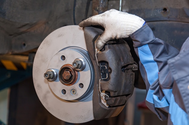 Repair of brake pads on the car. Brake repair