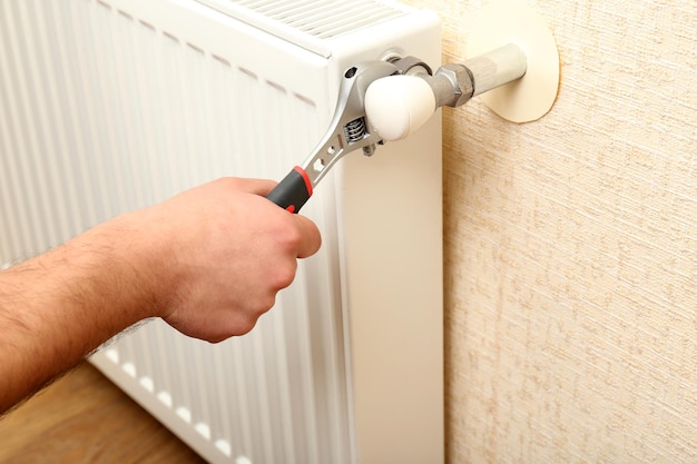 Repair heating radiator closeup