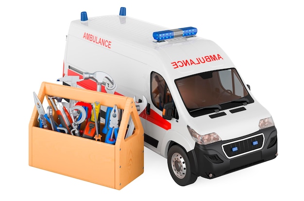 Repair and service of ambulance van 3D rendering