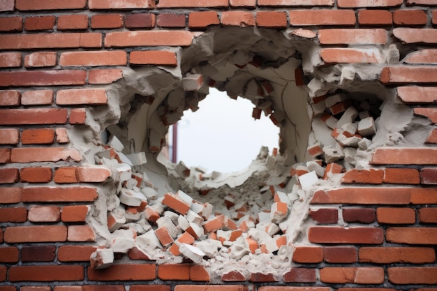 A repaired hole in a brick wall