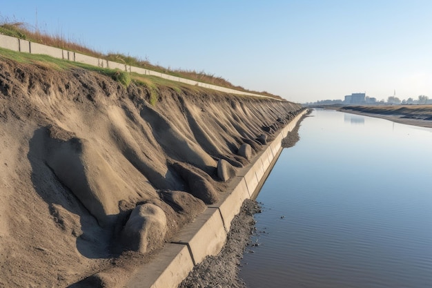 Repaired levee section with reinforced materials created with generative ai