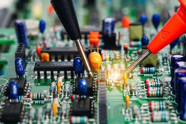 Repairing electronic equipment with equipment by an engineer.\
test electronic equipment technology.