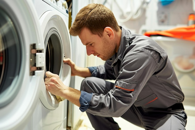 Фото repairman repairing washing machine