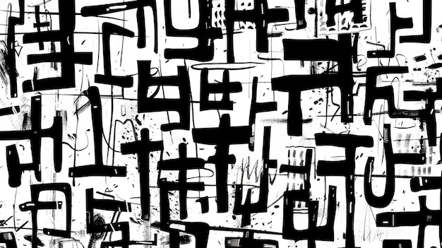 Photo repeat pattern of abstract line based glyphs evokes an enigmatic script adding intrigue