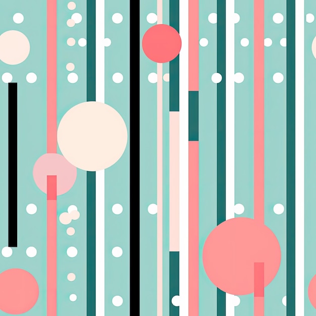Repeating abstract teal and pink pattern with Sketch note style in bright geometric and dotted lines