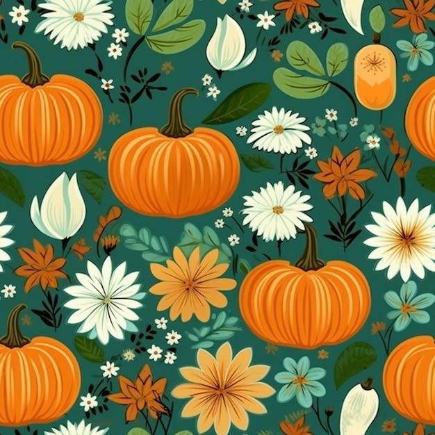 a repeating pattern with pumpkins and flowers 2