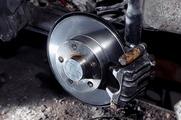 replacement of brake disks of the car brake system repair