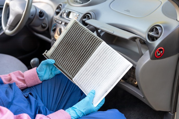 Replacement of cabin pollen air filter for a car basic auto mechanic skills concept