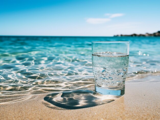 Foto rifornimento con acqua sulla spiaggia