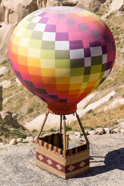 Replica of a hot air balloon with colored squares