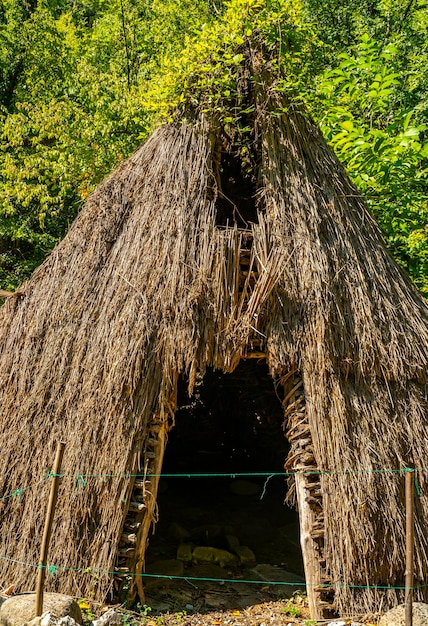 Replica of the house from Mesolithic Iron Gates culture of the Balkans in Lepenski Vir, Serbia