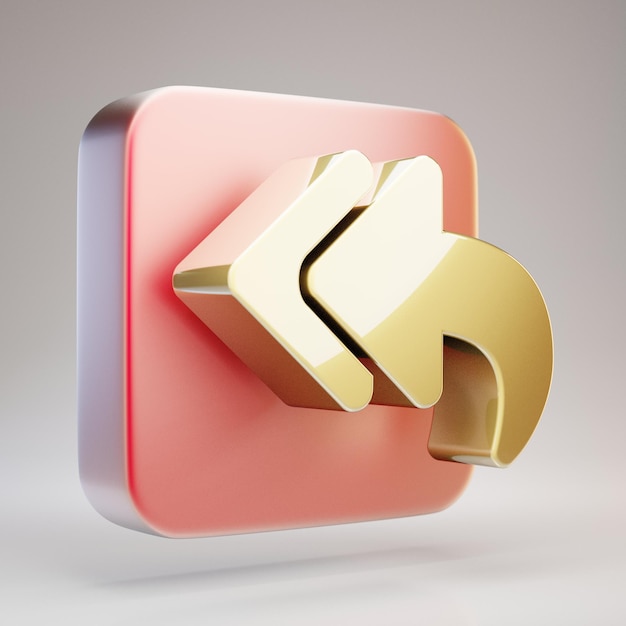 Reply All icon. Golden Reply All symbol on red matte gold plate. 3D rendered Social Media Icon.