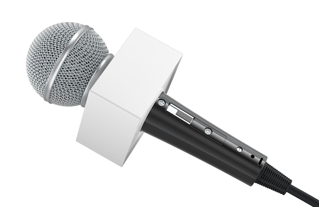 Reporter Microphone with blank white box 3D rendering