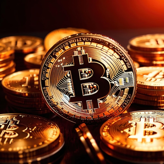 ビットコインのデジタル暗号通貨をビットコイルシンボル付きのゴールドコインで表す
