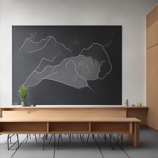 Representation of a large class with a huge blackboard to teach