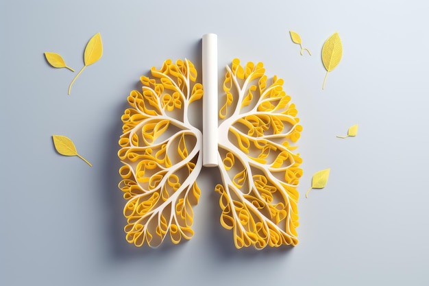 Representation of lungs and speech bubble yellow paper gray background Awareness for lung diseases a