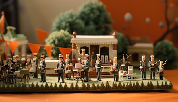 Foto rappresentazione della parata della giornata della repubblica con piccole figure in uniforme generate da ai