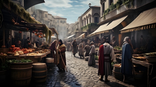 Representation of the streets of classical Rome Antique market