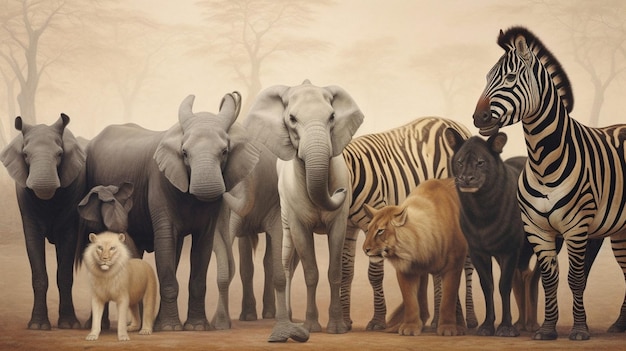 Photo representations of african wildlife such as elephant