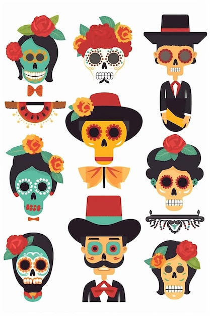 Representative Catrinas skulls for the commemoration of the day of the dead Mexico