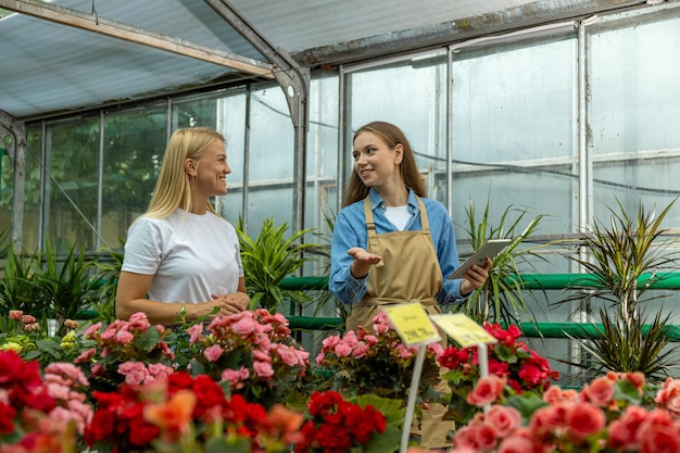A representative of the greenhouse communicates with the client