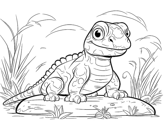 Reptile coloring book page black and white outline zoo animals illustration for children