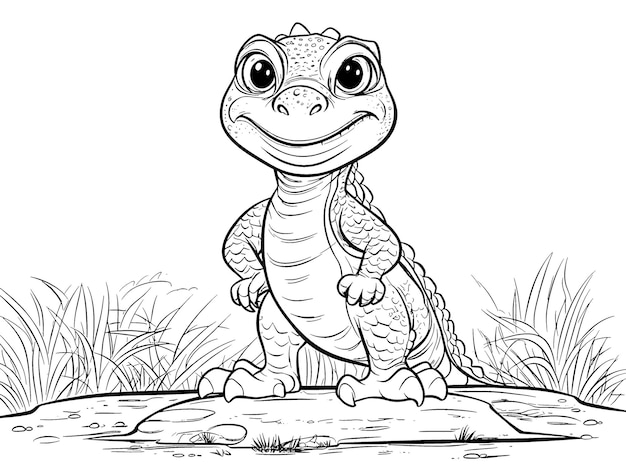 Reptile coloring book page black and white outline zoo animals illustration for children