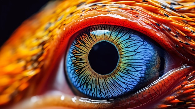Reptilian Beauty A Macro Shot of a Colorful Eye and Skin of an Exotic Animal