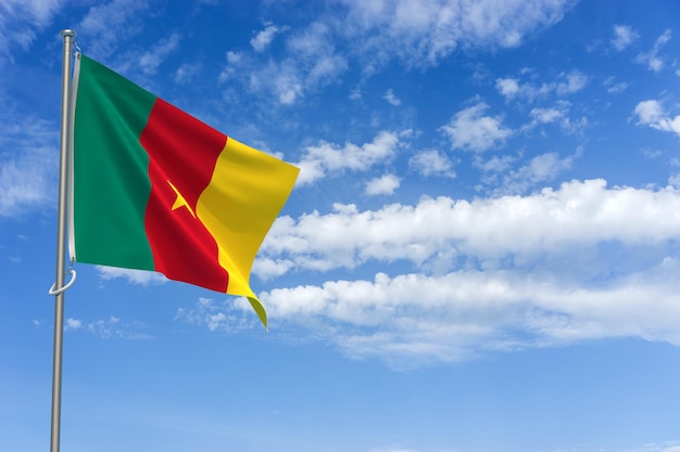 Republic of Cameroon Flag Over Blue Sky Background 3D Illustration