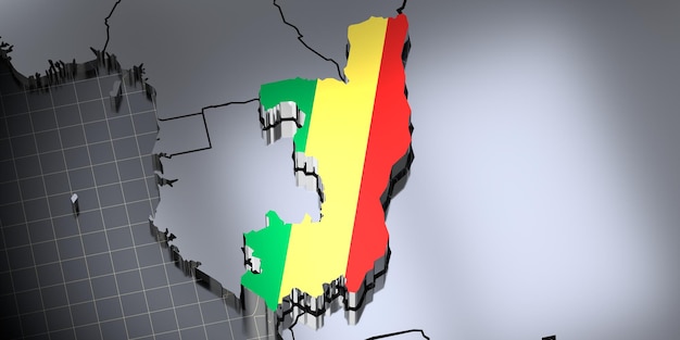 Republic of the Congo borders and flag 3D illustration