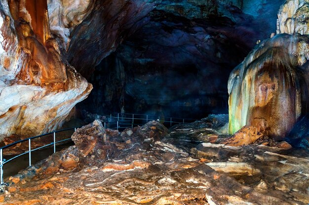 Republic of Crimea Stalactites and stalagmites in the Emine Bair Khosar cave Selective sharpening