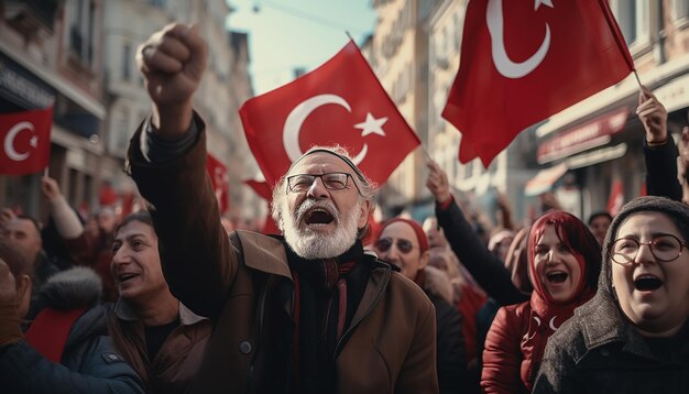 Republic day of trkiye celebration with modern european people happy and cheerful concept