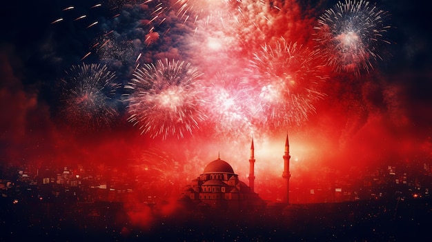 Photo republic day turkey fireworks background generative ai