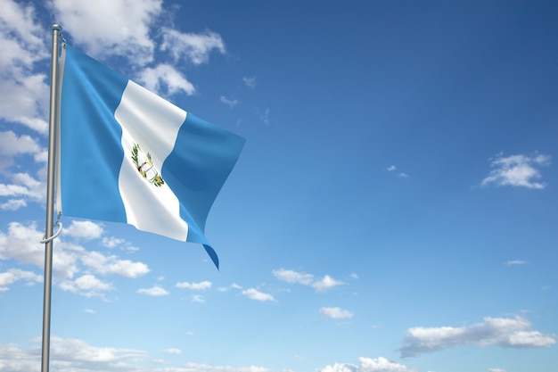 Republic of Guatemala flags over blue sky background 3D illustration