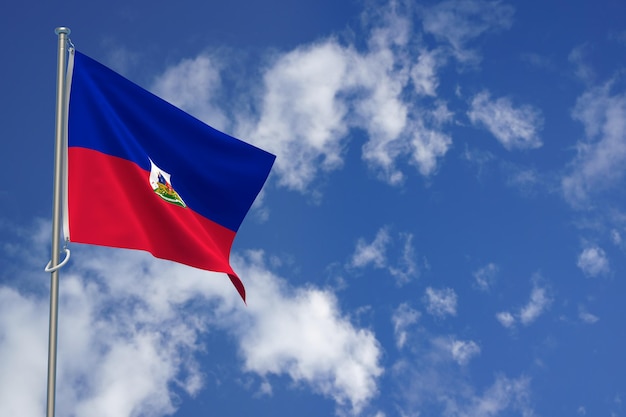 Republic of Haiti flags over blue sky background 3D illustration