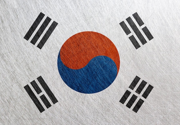 Photo republic of korea flag vintage retro scratched steel  background south korea