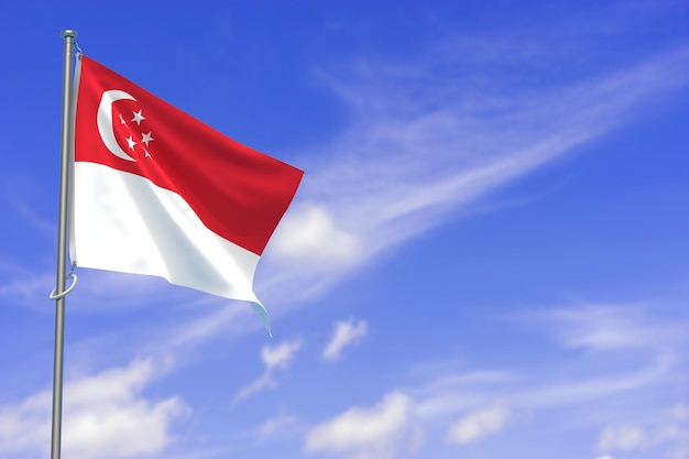 Republic of Singapore Flag Over Blue Sky Background 3D Illustration