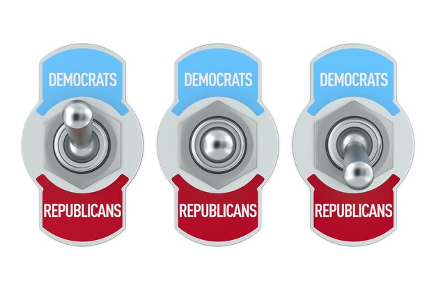 Republikeinen vs democraten toggle switch op witte achtergrond geïsoleerde 3d illustratie