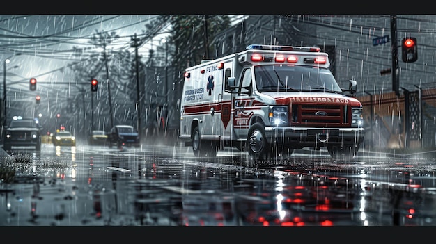 Rescue ambulance rain