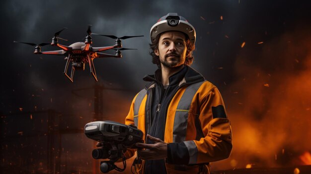 Rescue drone pilot at working control