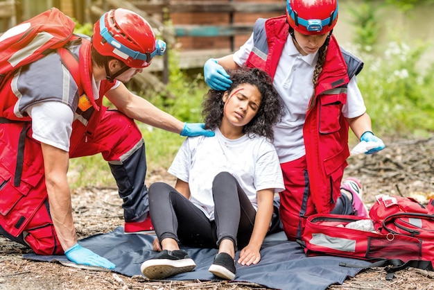 Rescue team helping injured victim