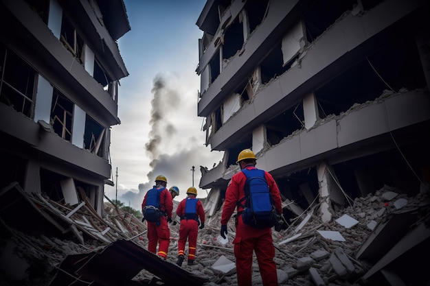 I soccorritori rimuovono le macerie dalle case dopo il terremoto