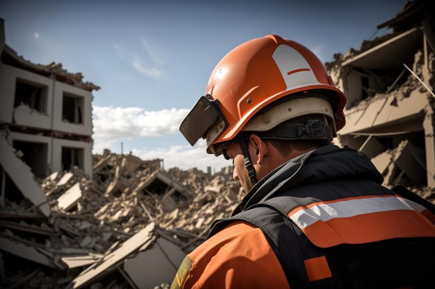 Photo rescuers clear rubble from houses after earthquake generative ai