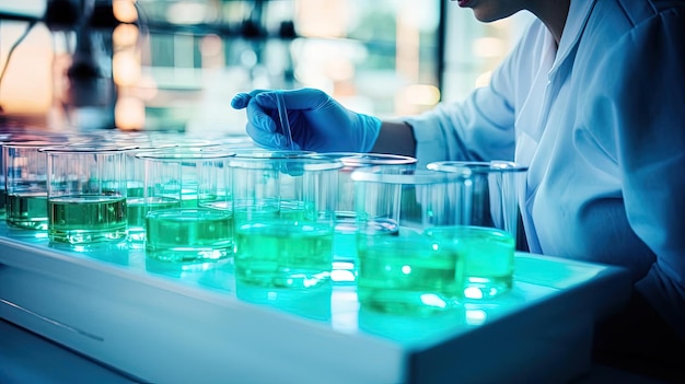 исследования в лаборатории биофармацевтической промышленности в стиле светло-бирюзового цвета